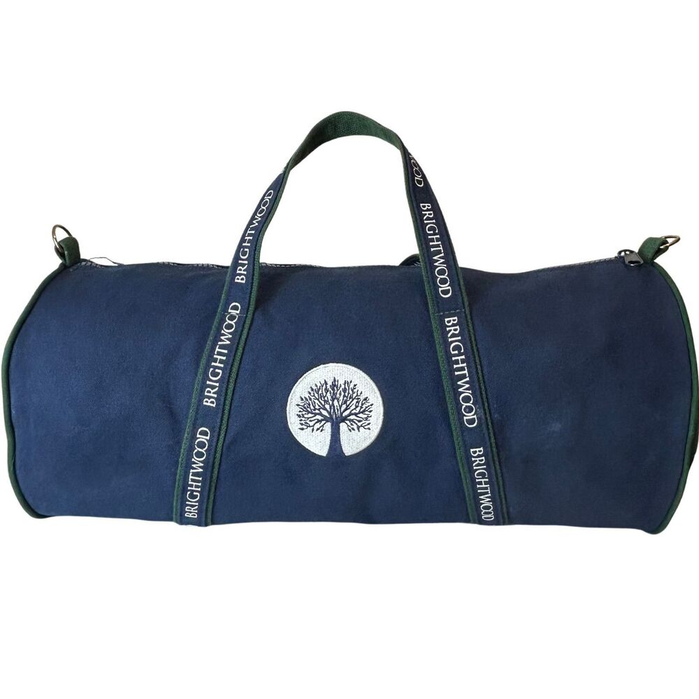Canvas Duffle Bankers Bag Brightwood Company Logo Blue & Green 22 in x 11 in